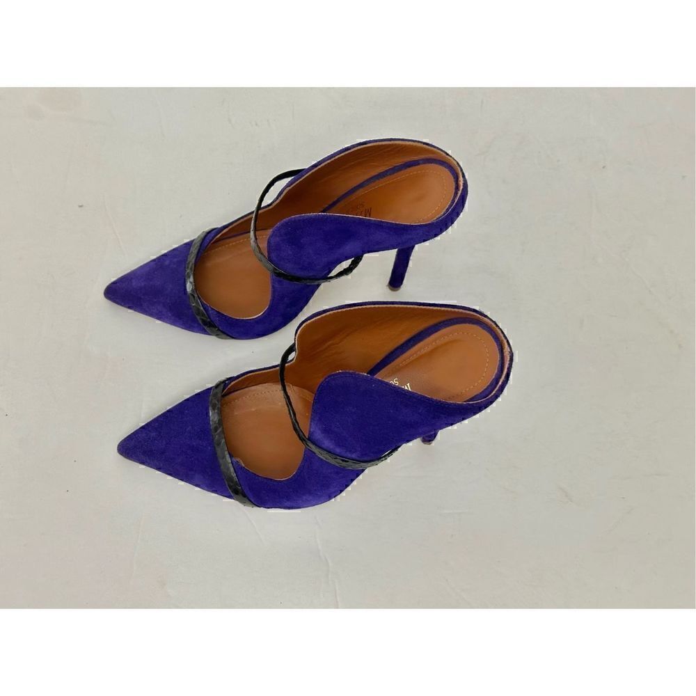 MALONE SOULIERS Maureen 
Suede Black Leather Slide Pointed
Toe Pump Heels